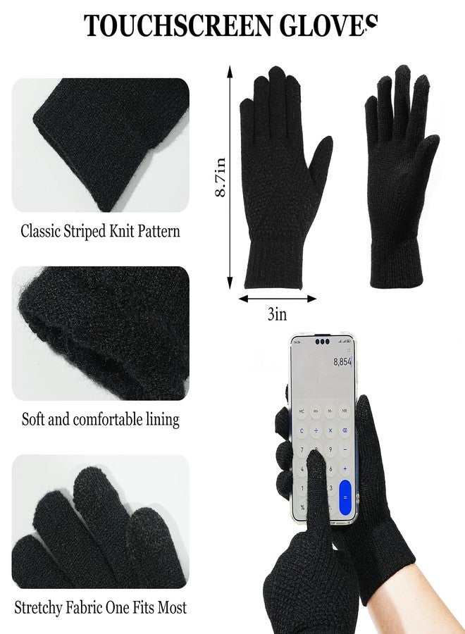 ROPCIA Winter Women Beanie Hat Scarf Gloves Headband Set Warmer Knit Hats Scarf Touchscreen Gloves Crochet Headband Winter Gifts (4pcs Black) - Image 3